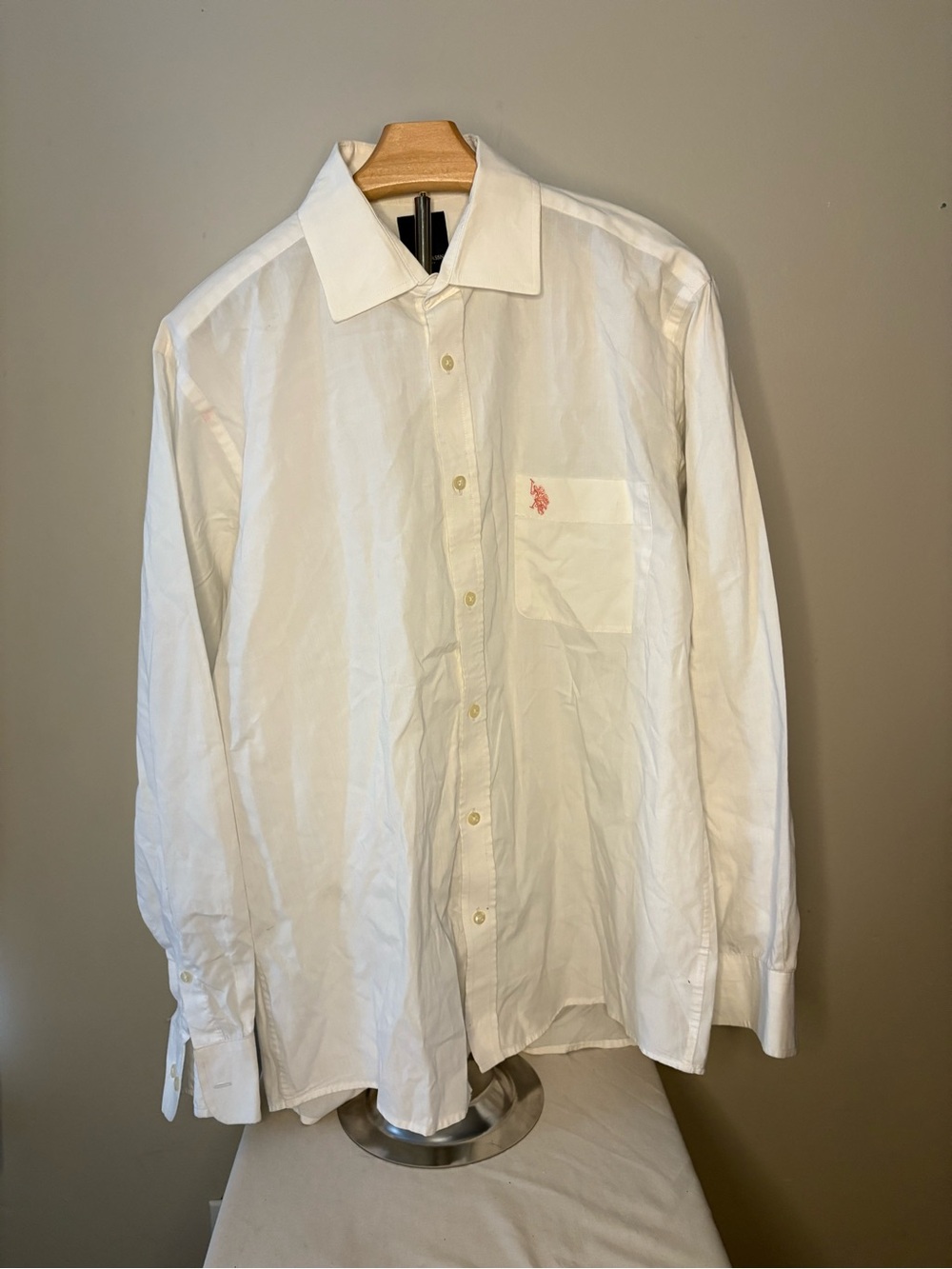 U.S. Polo Assn. White Men's Long-Sleeve Button-Down Shirt Large Slim